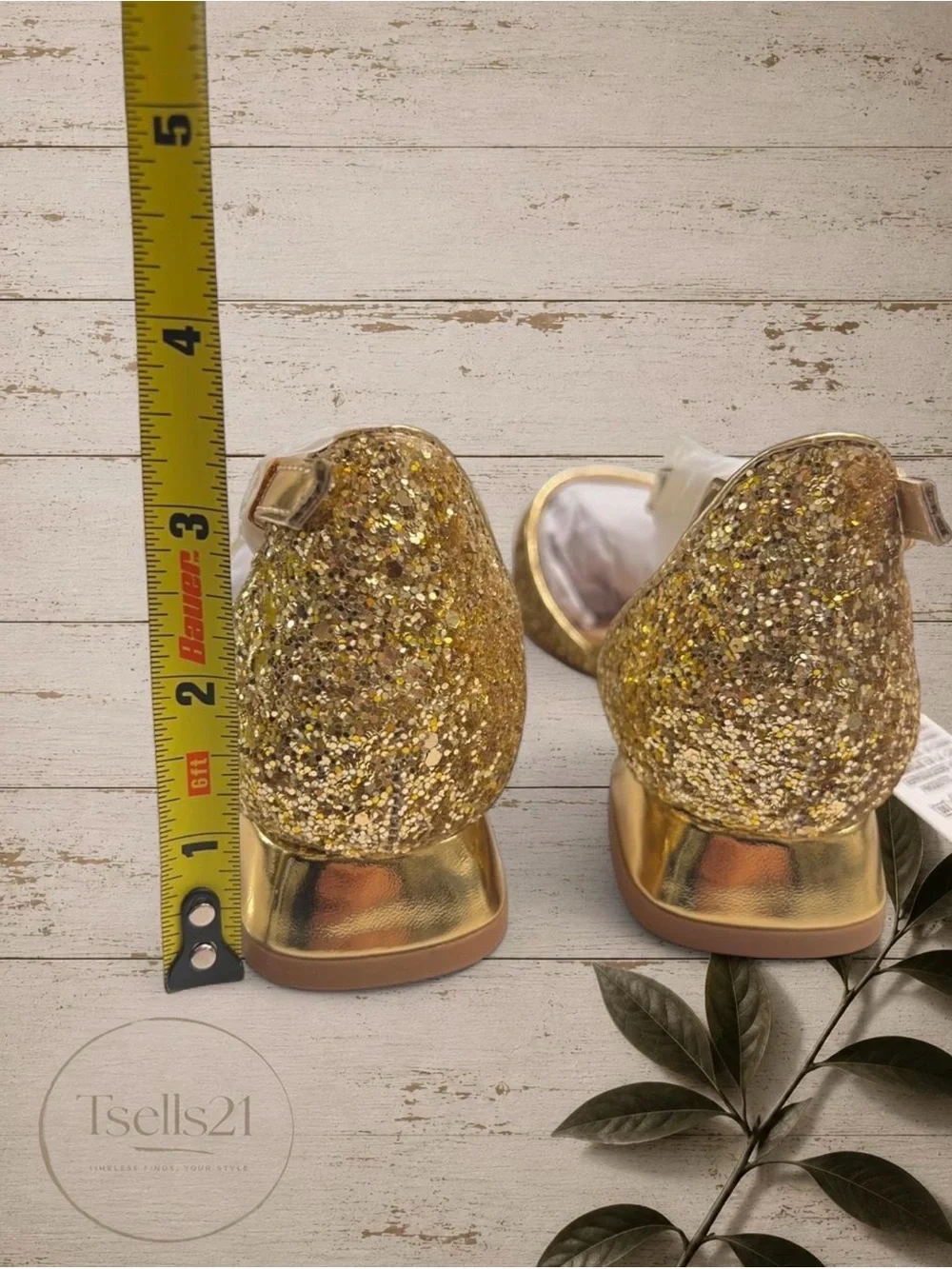 Girls' Glitter Gold Dress Flats with Ankle Strap